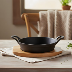 Iron Oven Pan with Wooden Base